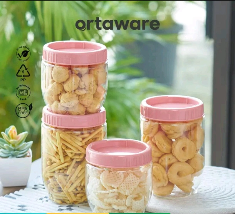 Product image ORTAWARE - OrtaXTakaware Lefa Toples Kue Lebaran Interlock Isi 4 pcs (2S&2M) 2 M & 2 S Pink