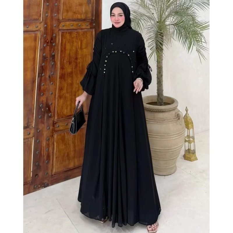 Product image qayd - Gamis 2 in 1/Gamis Kondangan/HS13/Gamis Lebaran/Gamis Vallina/Dress Wanita/Gamis Payet/Elora Set Dre All Size Black