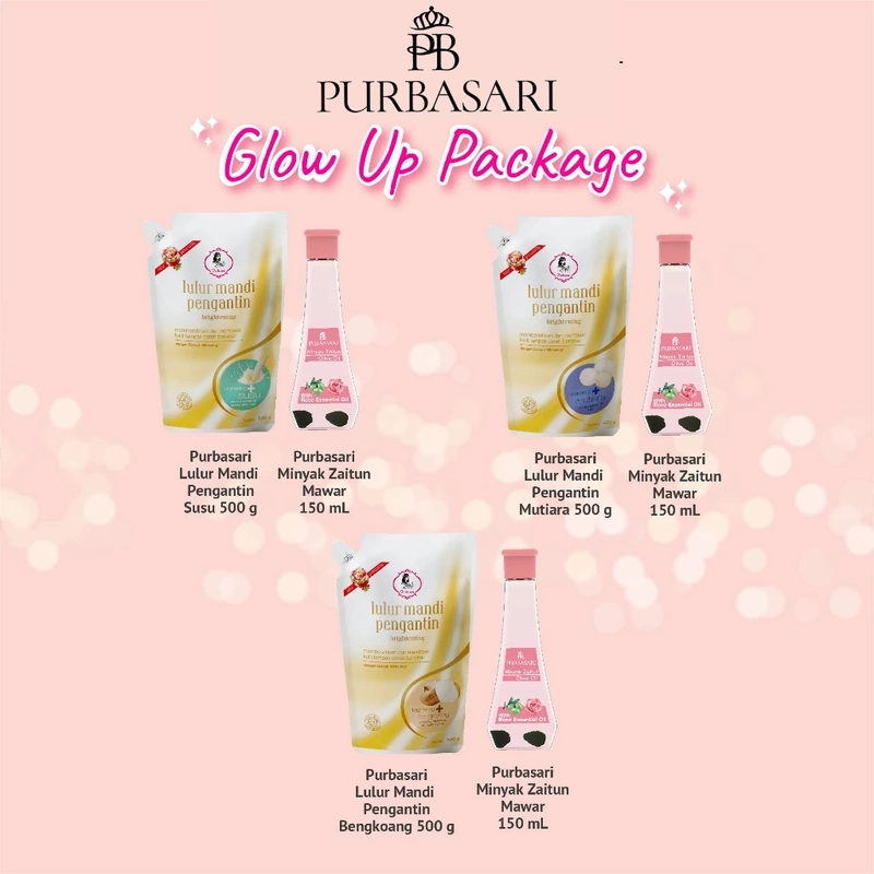 Product image Purbasari - [Glow Up Package - ISI 2] Lulur Mandi Pengantin 500gr + Minyak Zaitun Mawar 150ml 1 Paket Susu+Zaitung MW