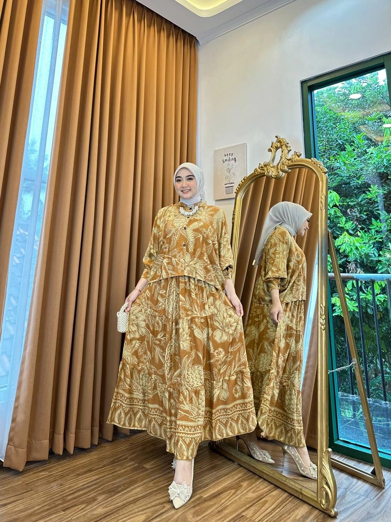 Product image Khisna collection - New set rok wanita viola bestseller bagus motif cantik jahitan rapi adem Allsize Mustard
