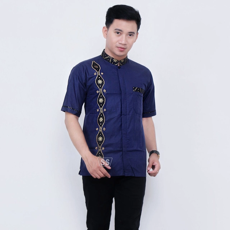 Product image Kois Batik - Baju koko lengan pendek dewasa pria bordir bagus sekali Xl Navy