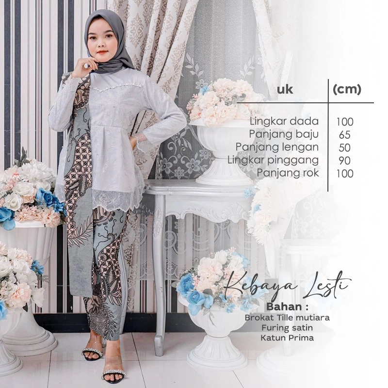 Product image Kebaya Sarimbit Modern - BATIK COUPLE LESTI - Harga Terjangkau Rok saja Abu