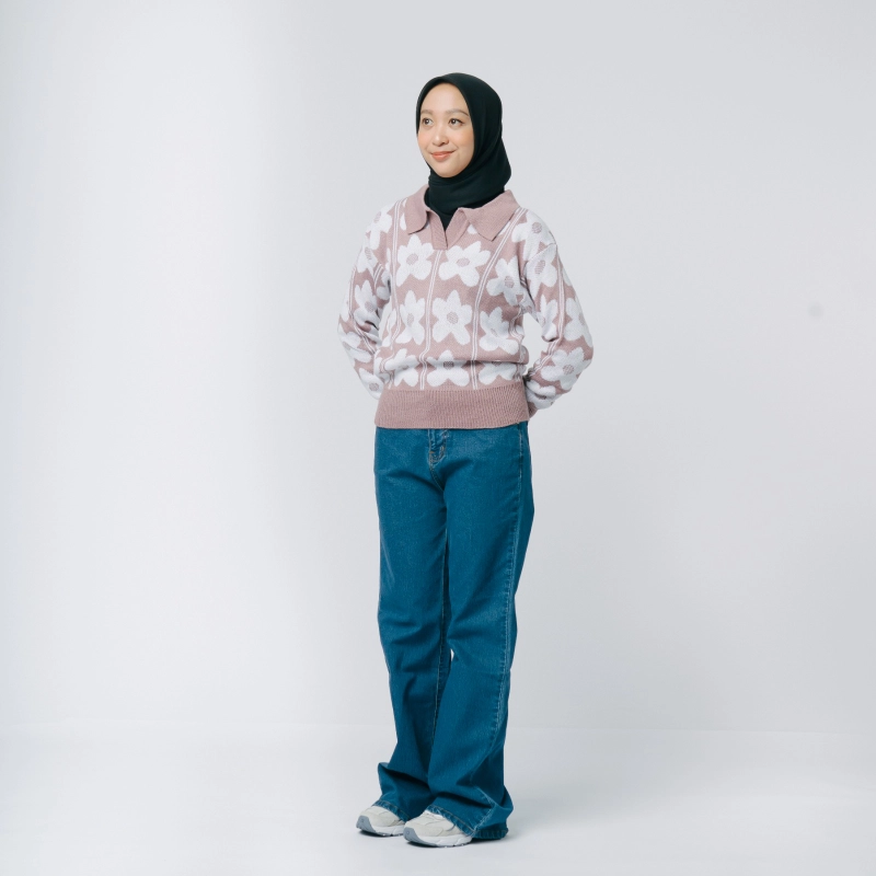 Product image MKY Clothing - BLUS RAJUT KERAH MOTIF BUNGA One Size Ungu