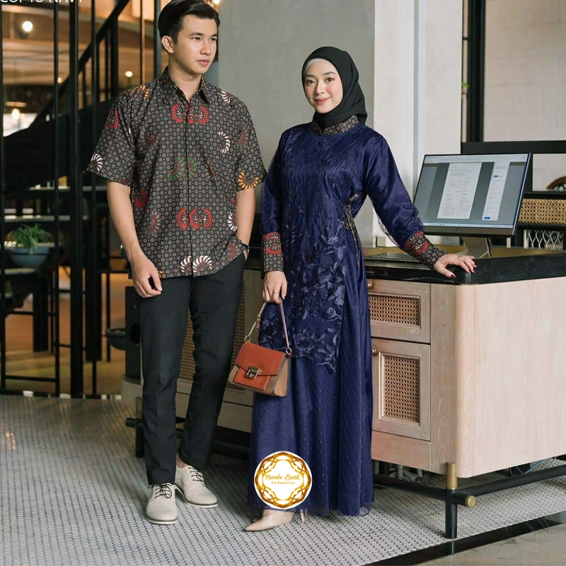 Product image Couple Batik Cantingan Premium Primisma Real Pict dan Tidak Luntur - Dua Varian Warna Baju Cowok M + Cewek Allsize Navy