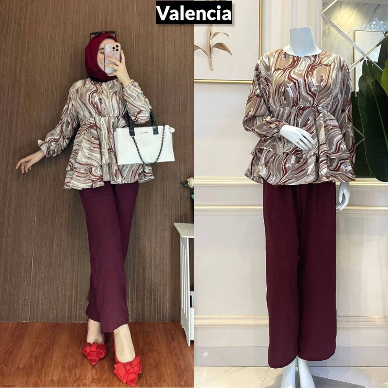 Product image Valencia - Dinara Set - One Set Wanita Kemeja Rempel Shakila Twill Premium Setelan Baju L8 S All Size Maroon