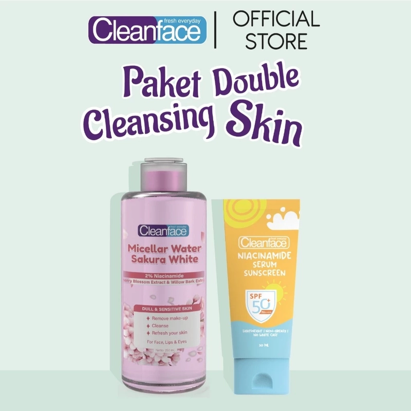 Product image Purbasari - [DAPAT 2] Cleanface Micellar Water 250ml & Sunscreen Niacinamide SPF 50++ Makeup Remover Oily + Sunscreen