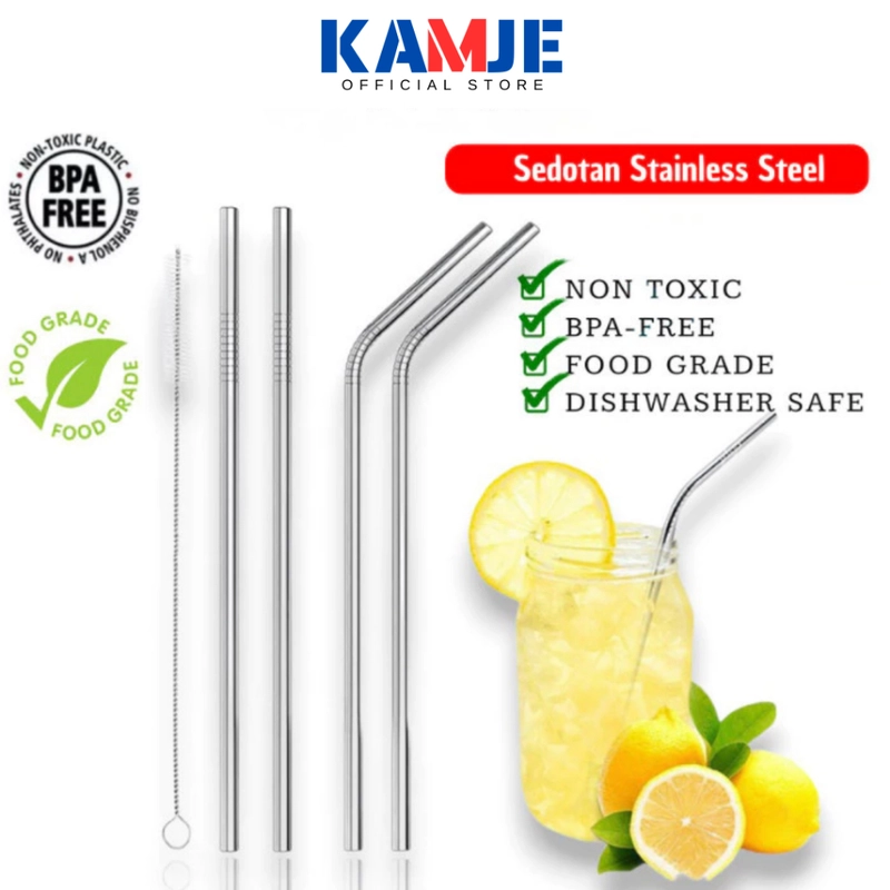 Product image KAMJE Sedotan Stainless Steril Anti Karat Reusable Straw Bengkok Melengkung Lurus dan Sikat KMJ183 SIKAT