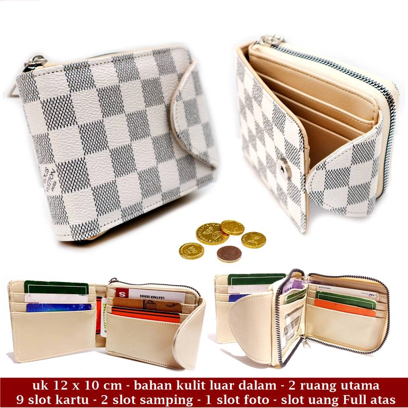 Product image Lanc Fashion - Dompet Pendek Pria Kulit Resleting Gulon Motif MOTIF KOTAK CREAM