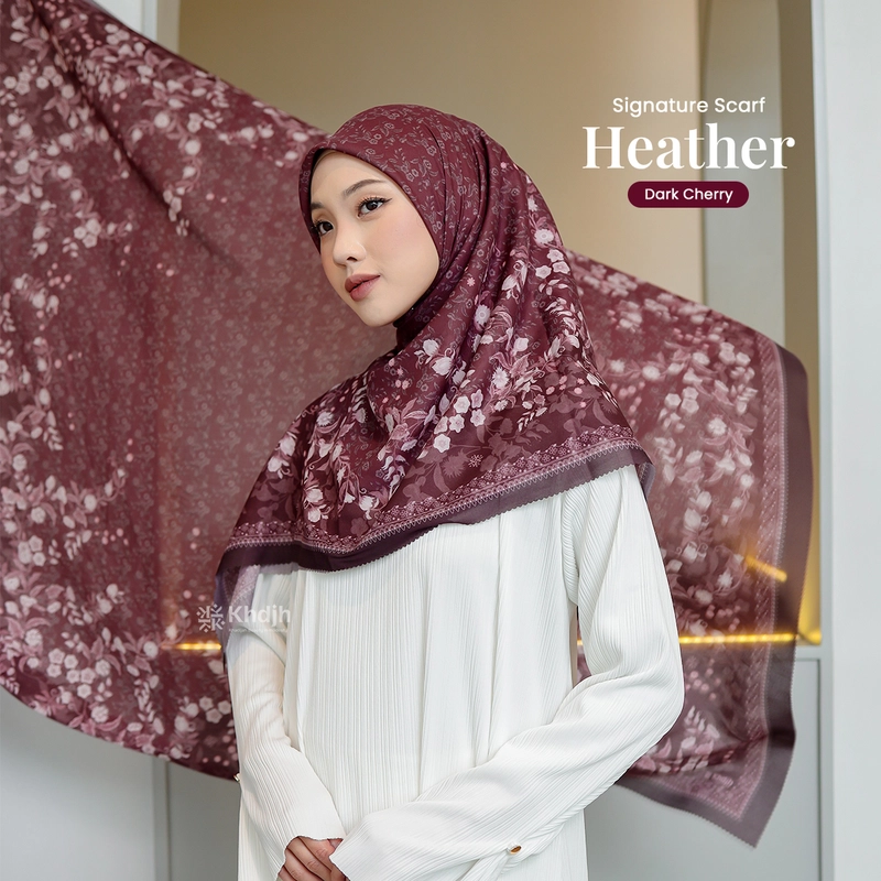 Product image KhadijahLabel - Hijab Jilbab Segi Empat Hijab Voal Scarf Premium Hijab Motif Terbaru Heather 115x115cm Heather Dark Cherry
