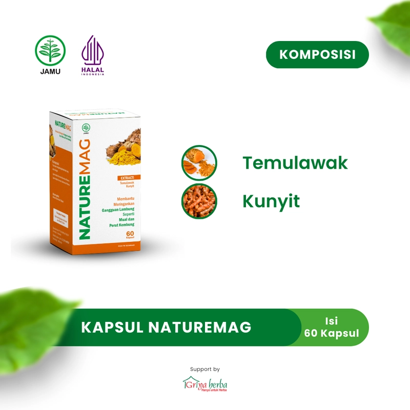 Product image Griya Herba - Naturemag Obat Herbal Membantu Mengobati Maag Asam Lambung Gerd Halal BPOM 60 Kapsul Original