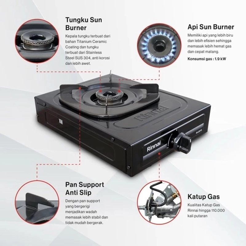 Product image UTAMAMEGA - Rinnai Ri201s Kompor Gas 1 Tungku Dengan Api Biru Kompor 1 tungku