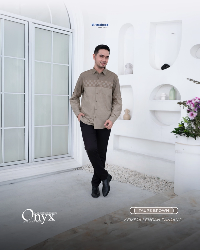 Product image Yasmeera Official - Sarimbit 2025 Onyx Series Warna Taupe Brown S KEMEJA AYAH LS