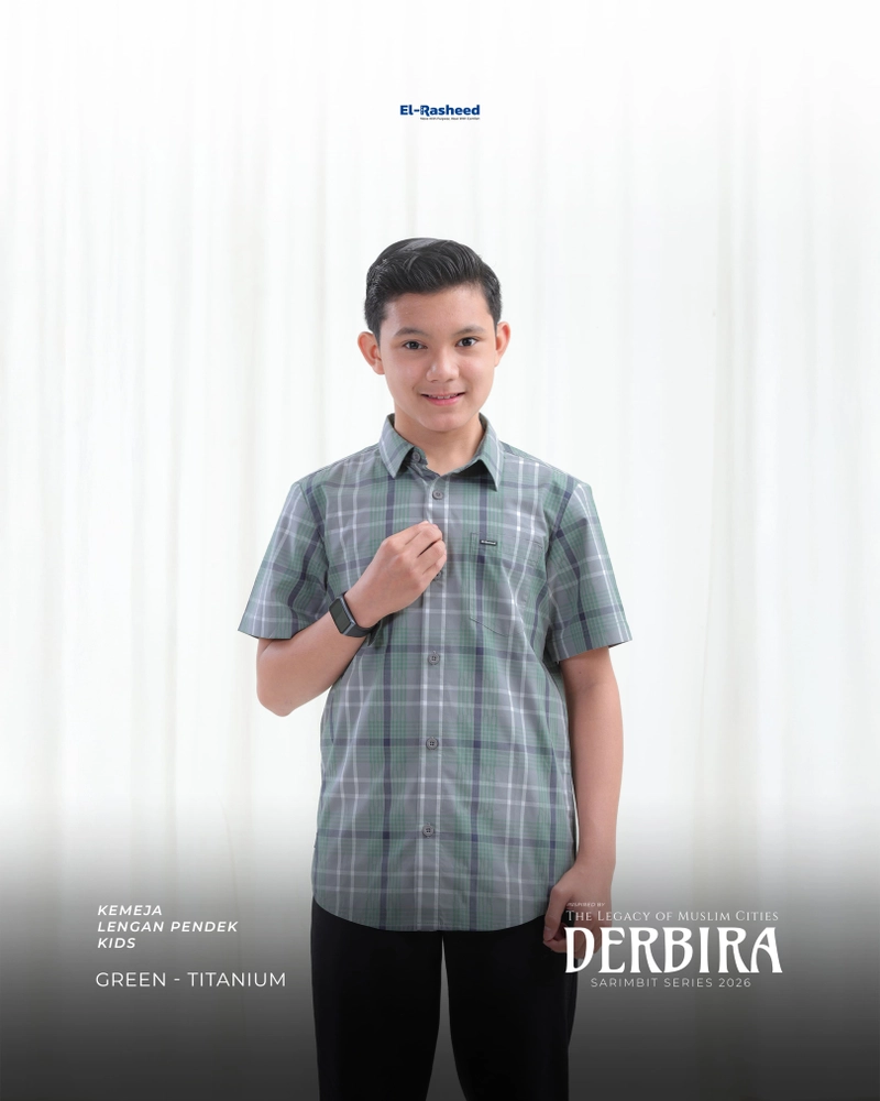 Product image Yasmeera Official - SARIMBIT 2026 DERBIRA SERIES WARNA GREEN-TITANIUM XS KMJ ANAK L. PENDEK