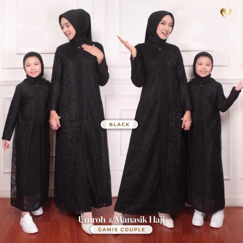 Product image Nomine - PO Gamis Full Brukat Putih dan Hitam Manasik Haji / Umroh (Anak) 4 (3-4 thn) Black
