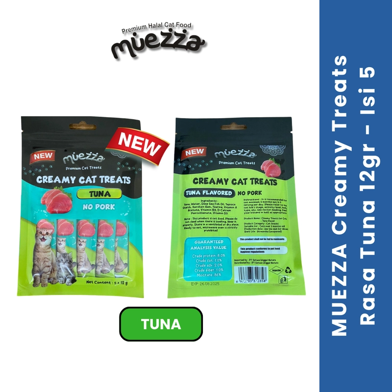 Product image Muezza - Muezza PAKET HEMAT Snack Kucing Basah Creamy Treats 12 gr - Isi 15 180gram Tuna