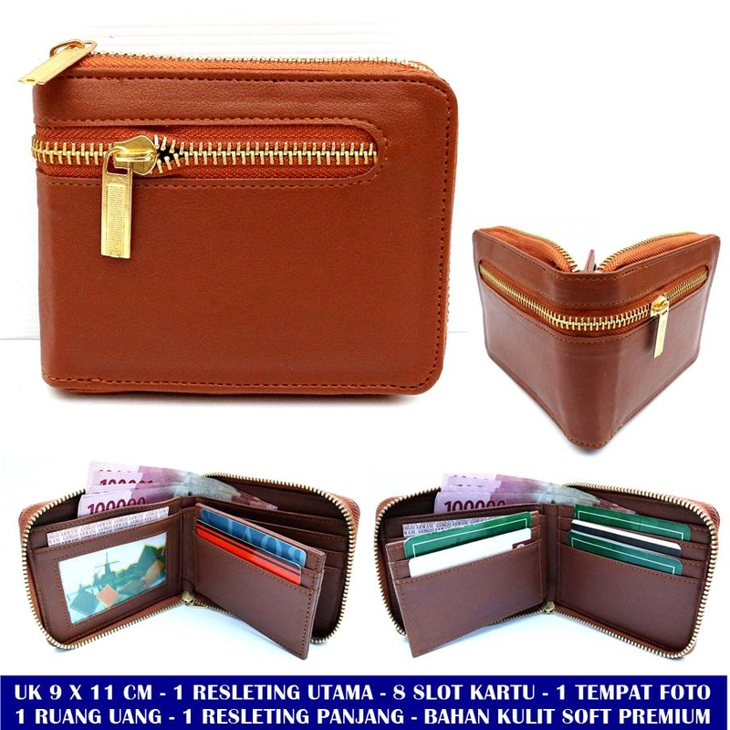 Product image Lanc Fashion - Dompet Leather Italys Kartu Pria Resleting Slim WARNA BROWN