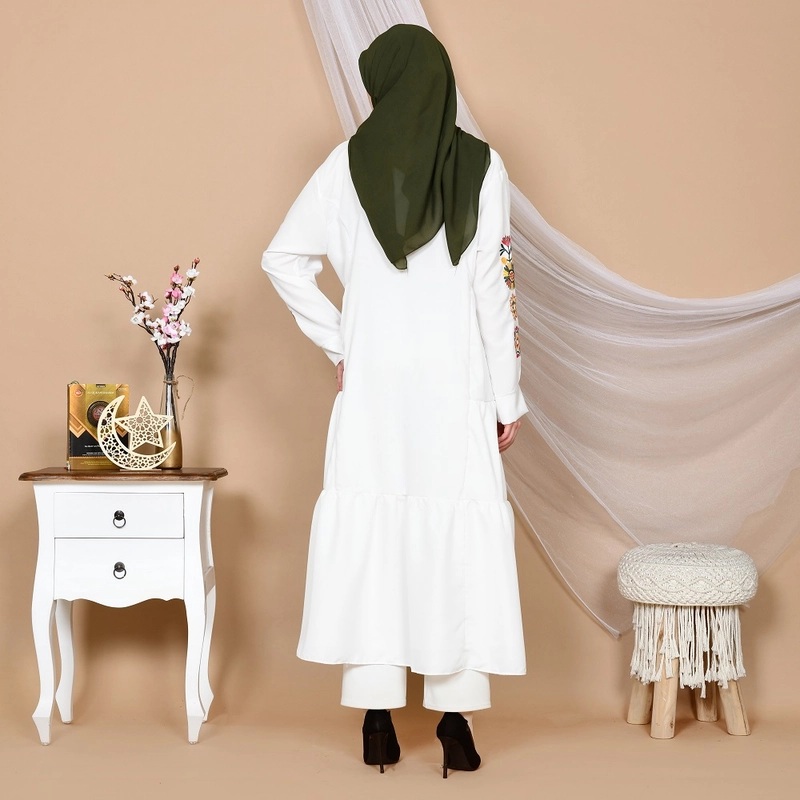Product image Jembar - Gamis Midi Dress Muslimah Motif Bordir Jumbo Premium All Size Dewasa PUTIH