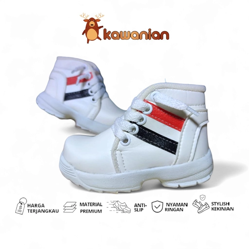 Product image Kawanian - Sepatu Boots Anak Laki Laki Tali Strip Dua Gahime 22 Putih