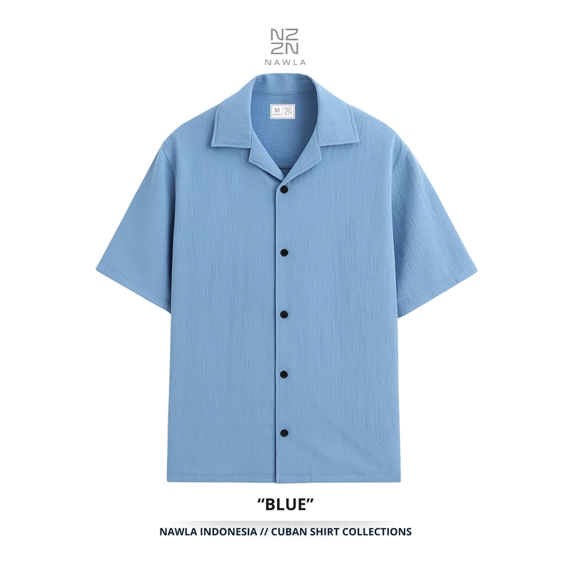 Product image NAWLA - Kemeja Cuban Colar Lengan Pendek S Blue