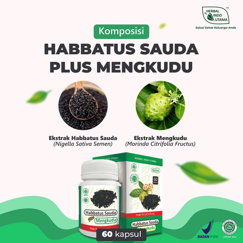 Product image Herbal Indo Utama - HABBATUSSAUDA PLUS MENGKUDU Melegakan Penyakit Asma Herbal Indo Utama 60 Kapsul H.Plus Mengkudu