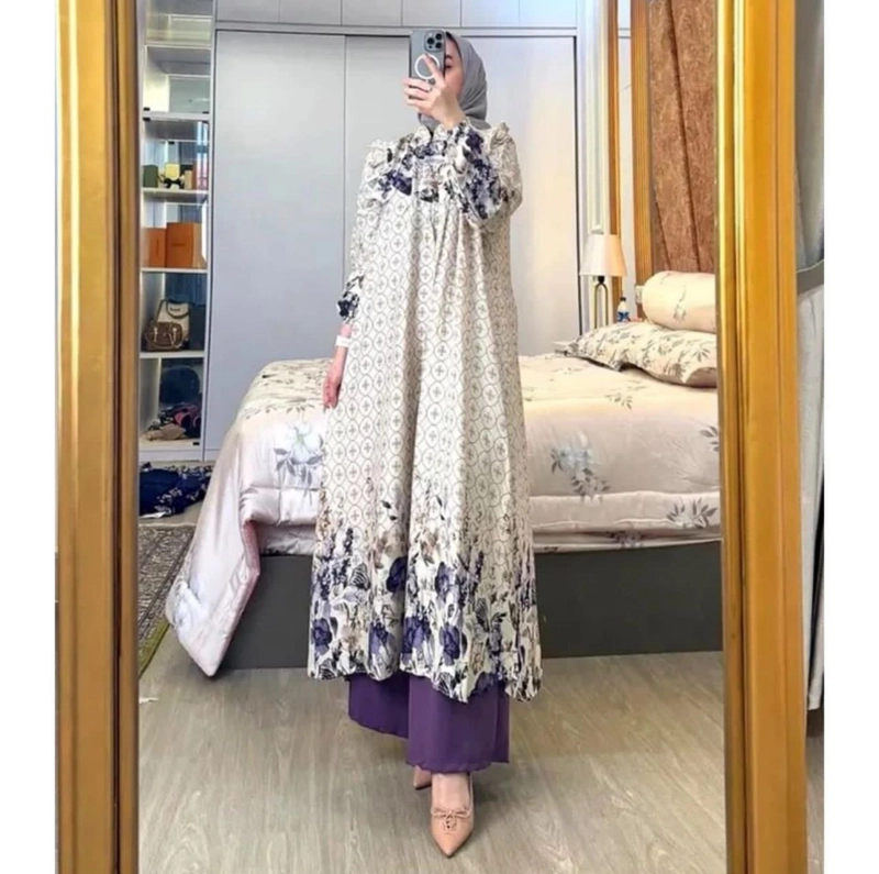 Product image Khisna collection - Ready stook oneset tunik best seller an Namira motif cantik dan elegan Allsize Purple