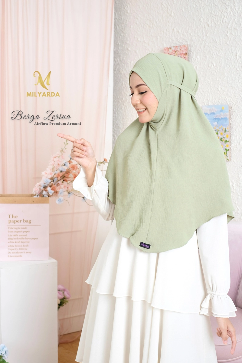 Product image Milyarda Hijab - [FREE Ciput Arab] Bergo Zerina Hijab instan Kerudung Syari Jilbab Instant Malaysia All Size Sage