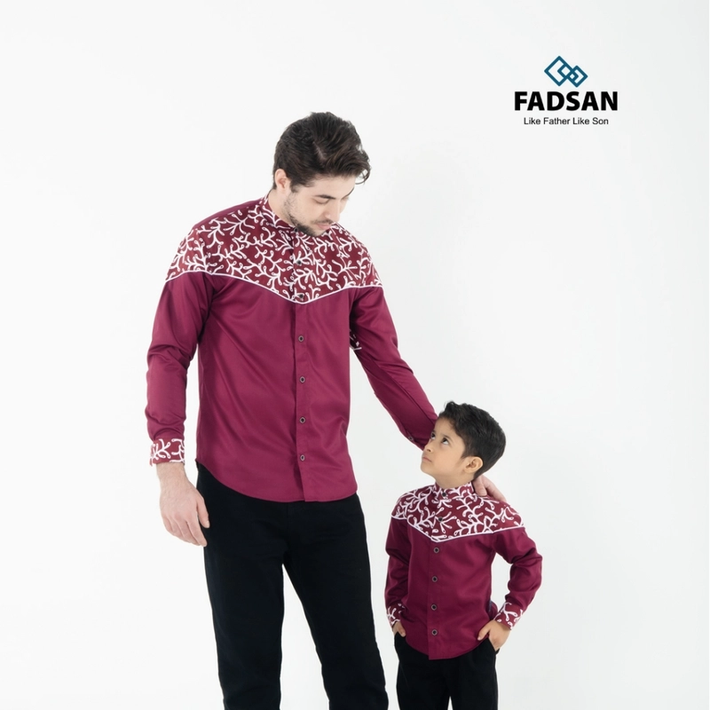 Product image FADSAN - Kemeja Motif Batik Lengan Panjang Ayah & Anak Warna Maroon - New Emran Series SIZE BAYI NO.1 NEW EMRAN MAROON