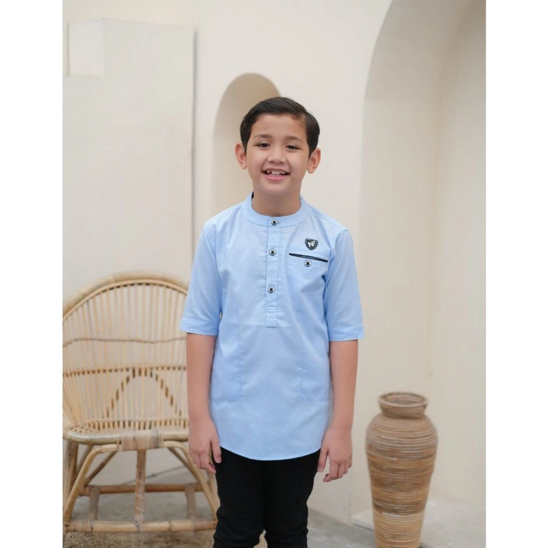 Product image Batik Mafaza - Baju Koko Muslim Pria Coupel Anak Dan Dewasa Modern Lengan 3per4 M Anak blue sky