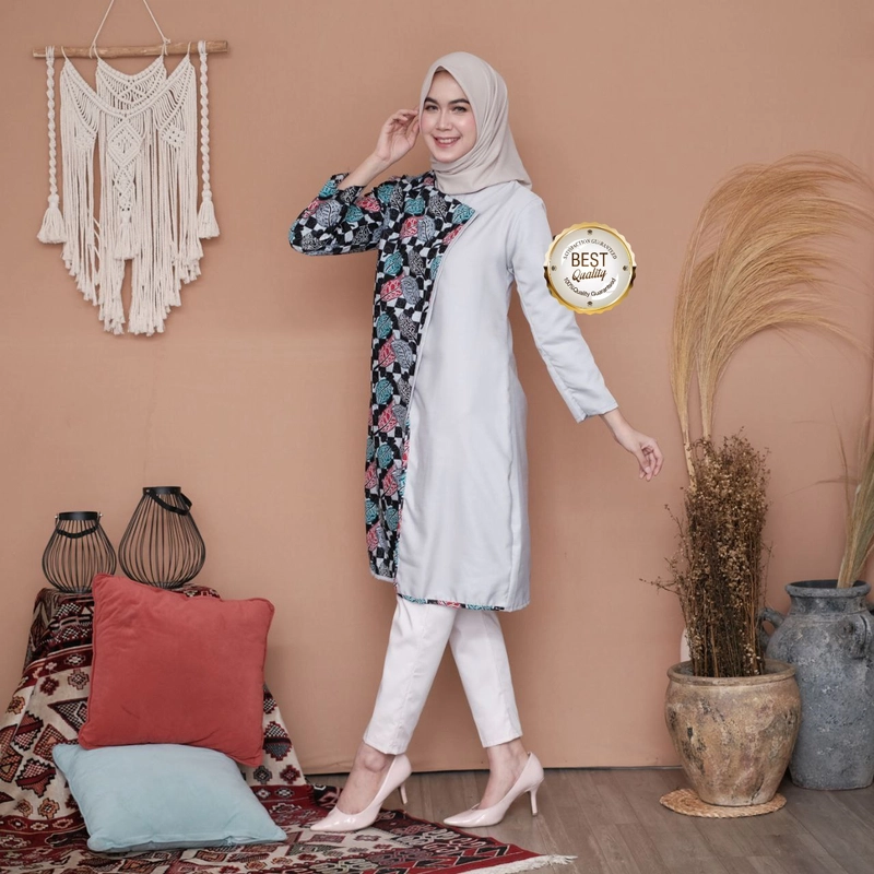 Product image Kois Batik - Baju Atasan wanita model baru tunik bagus Batik kombinasi M Grey