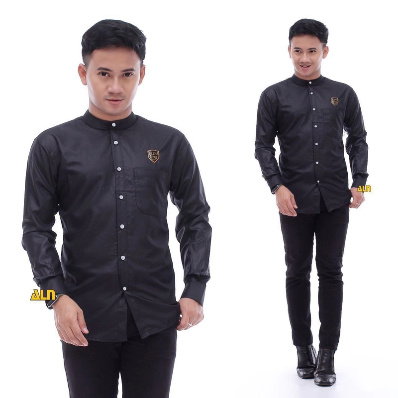Product image Kois Batik - Baju koko pria lengan panjang polos bangus simpel motif aln Xxl Aln hitam