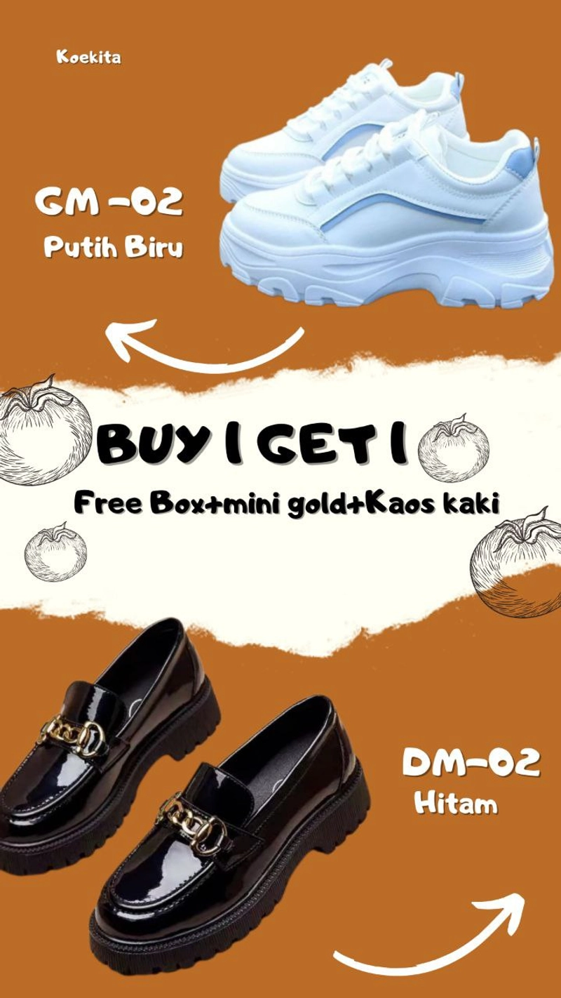 Product image Koekita - Buy 1 Get 1 Sepatu Kets Sneakers Wanita GM-02 & DM-002 37 PUTIH BIRU & HITAM