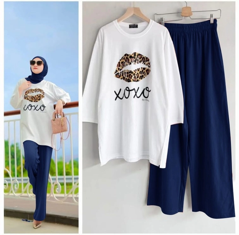 Product image astro - setelan celana kulot wanita XOXOZ L fit to XL navy