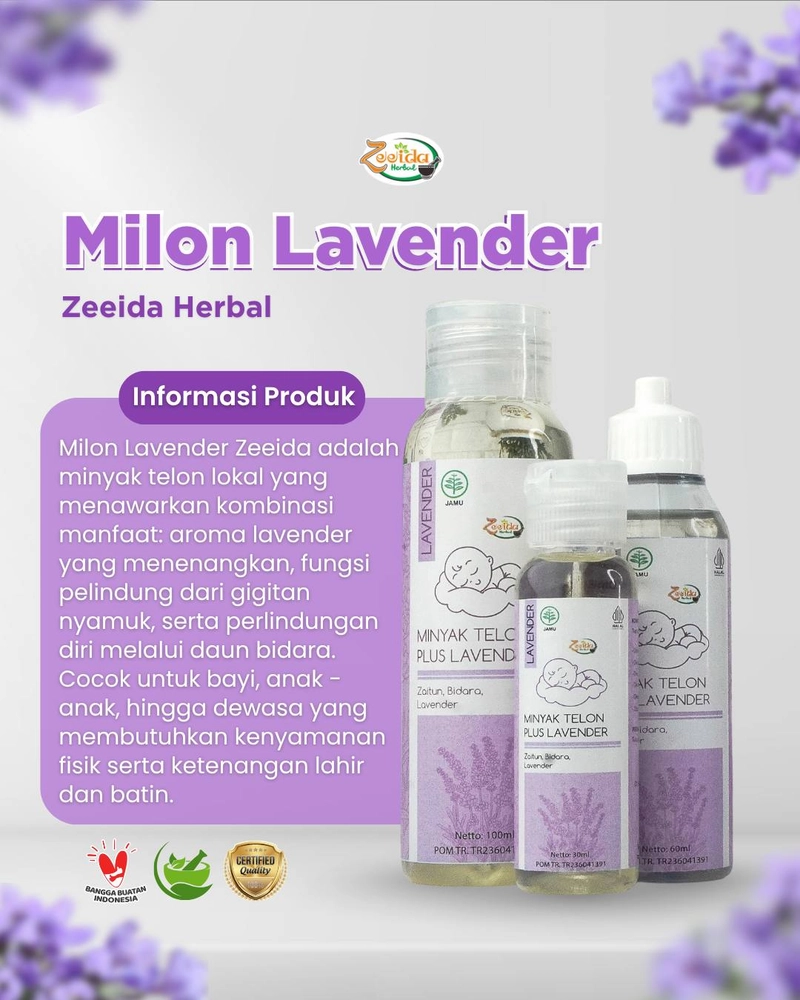 Product image Zeeida Herbal - Minyak Telon Baby Minyak Pijat Bayi Hangat Melindungi Aroma Lavender 30Ml Milon Lavender