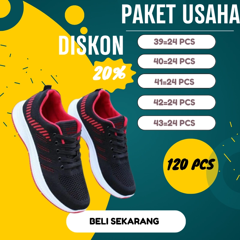 Product image Koekita - Paket Usaha Sepatu Kets Sneakers Sport Pria Jhon KC-01 PAKET 1 HITAM MERAH