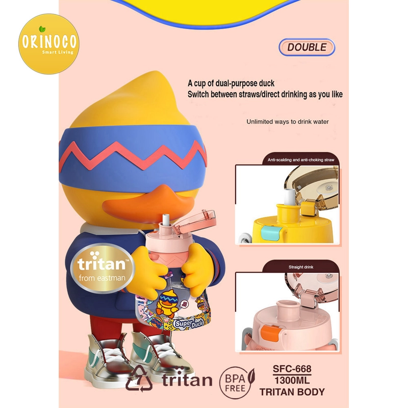 Product image X&W Botol Minum Anak Sultan Dengan Sedotan & Tali Panjang Anti Tumpah Plastik Tritan 1300 ML SFC-668 1300 Yellow