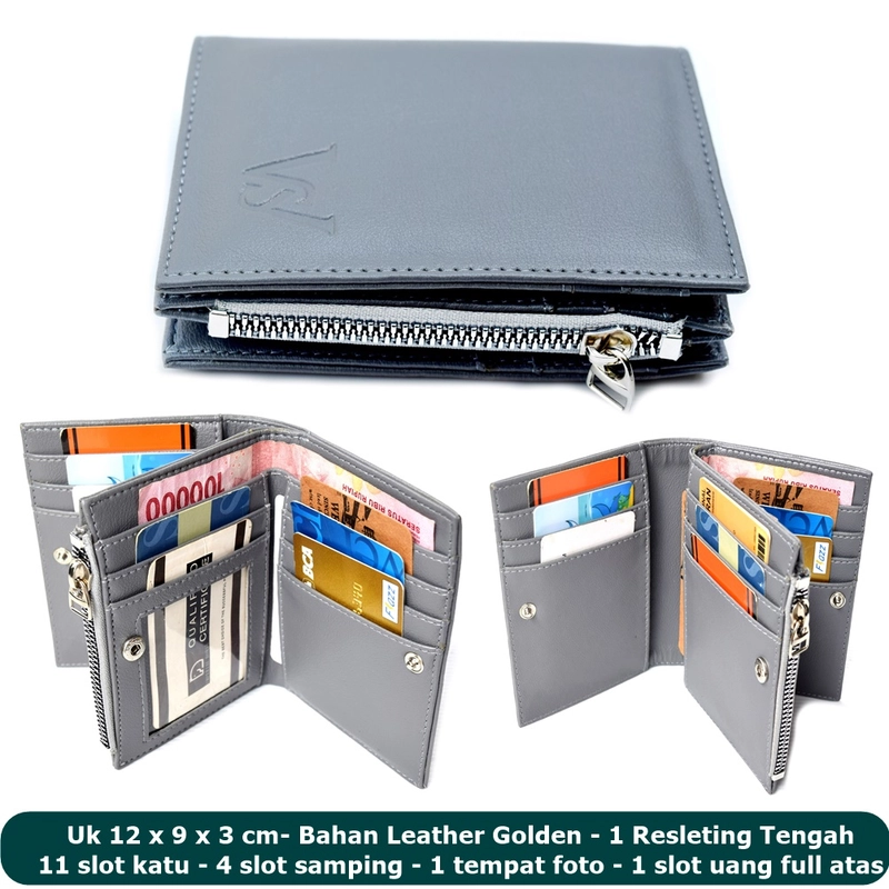 Product image Lanc Fashion - Dompet Kasual Kartu Pria Flip Zipter Stand Resleting Leather WARNA GREY
