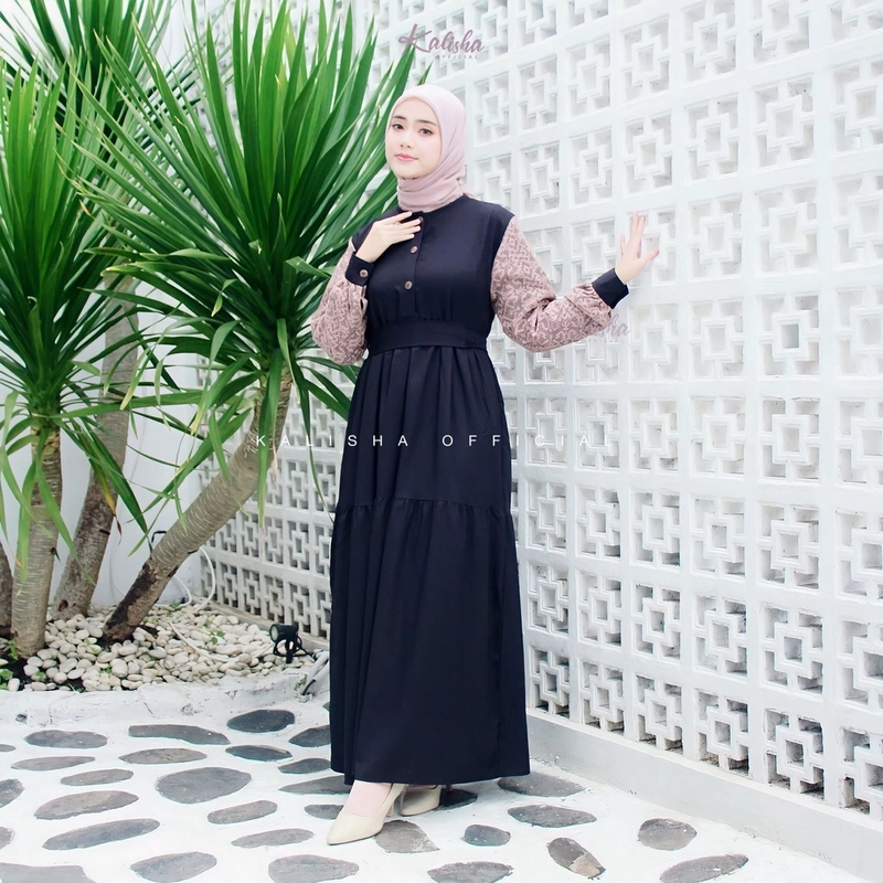 Product image Kalisha official - Gamis Azma Dress Mexicola Crepe Dress By Kalishaofficial 500 Gram Black