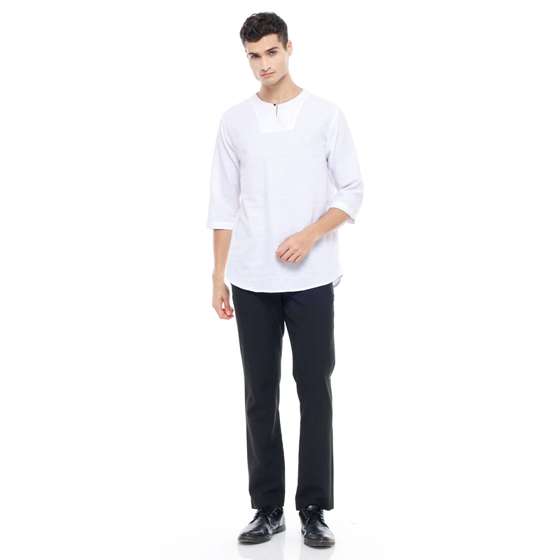 Product image MALLVOSE - Kemeja Pria Kurta Lengan 3/4 MV04 Kasual Putih Premium Dewasa M PUTIH