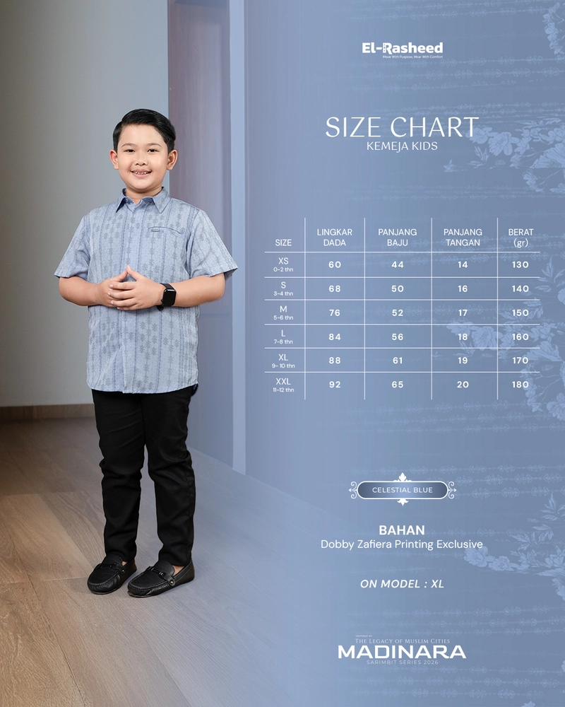 Product image Yasmeera Official - SARIMBIT 2026 MADINARA SERIES WARNA CELESTIAL BLUE XS KMJ ANAK L. PENDEK