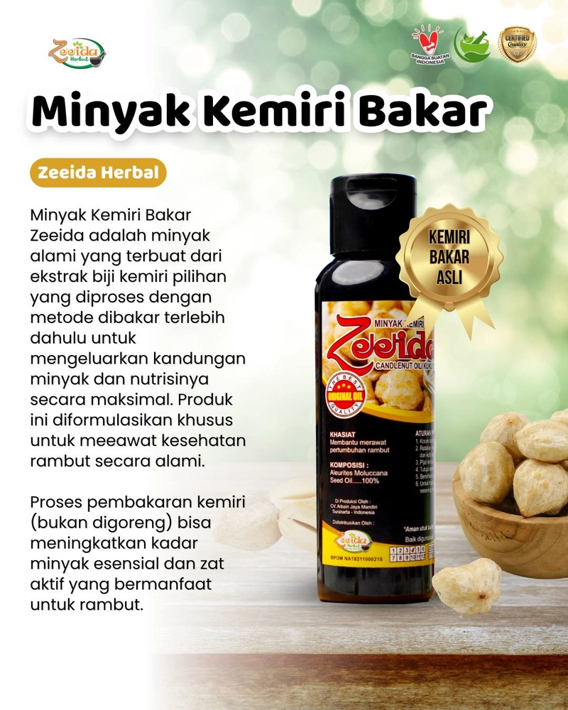 Product image Zeeida Herbal - Minyak Kemiri Bakar Murni Asli Penumbuh Rambut Melebatkan Alis Penghitam Rambut Minyak Minyak Kemiri Bakar