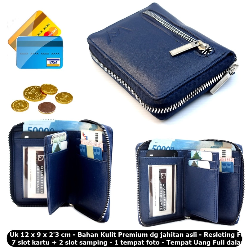 Product image Lanc Fashion - Dompet Leather Geme Stand Kartu Pria Resleting Silver WARNA NAVY