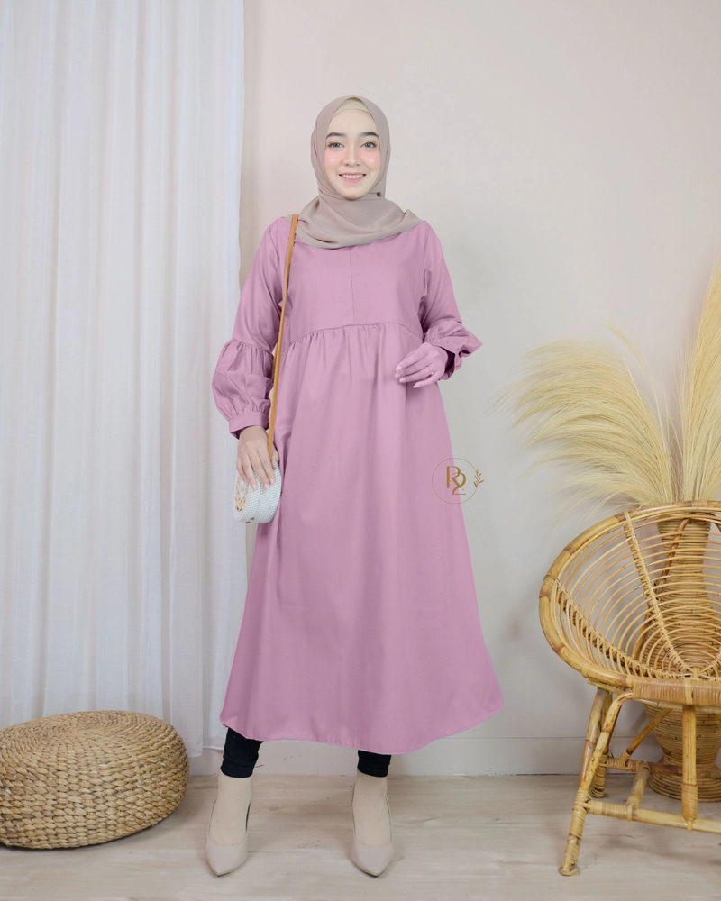 Product image Erdua - Dealisa Long Tunik by Erdua 1133 Atasan Katun Toyobo Lengan Balon Busui Polos L dusty pink