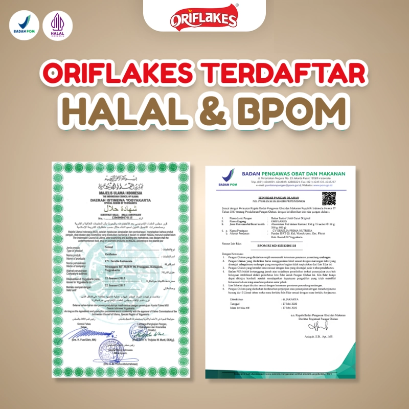 Product image Oriflakes - Sereal Umbi Garut Low Sugar WPS 900gr BPOM Halal GERD Lambung Tinggi Serat 900 gram Original Gula Kelapa