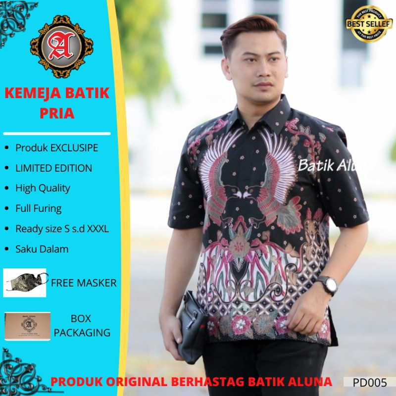 Product image Baju batik pria lengan pendek premium full furing kemeja batik cowok free masker S BATIK