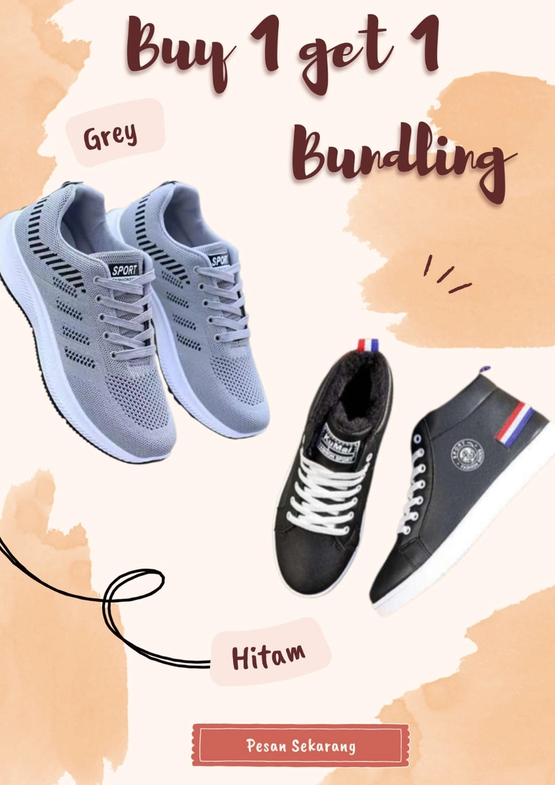 Product image Koekita - Paket Bundling Buy 1 Get 1 Sepatu Boot Sneakers Pria Casual Kunmai Sport & SKC-01 43 Grey & Hitam