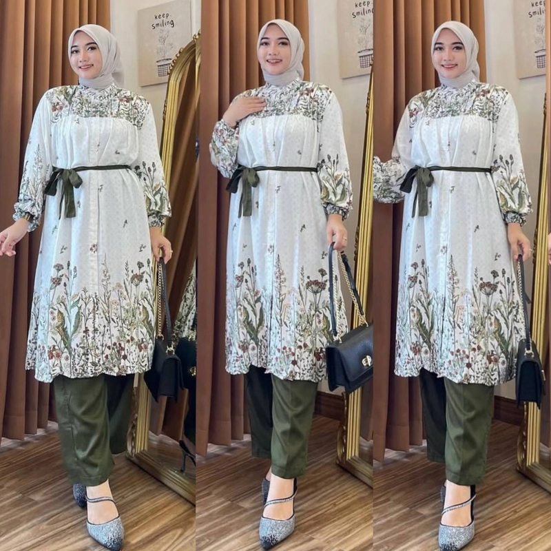 Product image Khisna collection - Set tunik motif Bianca tali bisa lepas bagus banget Allsize Army