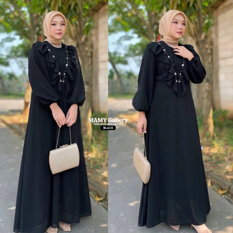 Product image [CUCI GUDANG] Baju Gamis Wanita Celia Dress Kombinasi Payet (Premium Quality) All size fit to XL Hitam