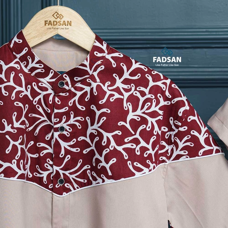 Product image FADSAN - Kemeja Batik Couple Ayah & Anak Lengan Pendek Warna Khaki - New Emran Series SIZE BAYI NO.1 N. EMRAN KHAKI