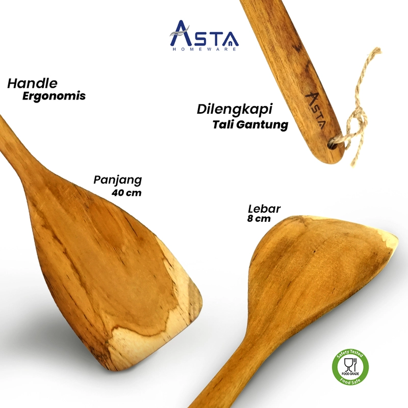 Product image Asta Homeware Official - Asta Spatula Kayu Jati Sodet / Sutil Goreng Gagang Panjang Anti Panas 40 cm Size Spatula Jati