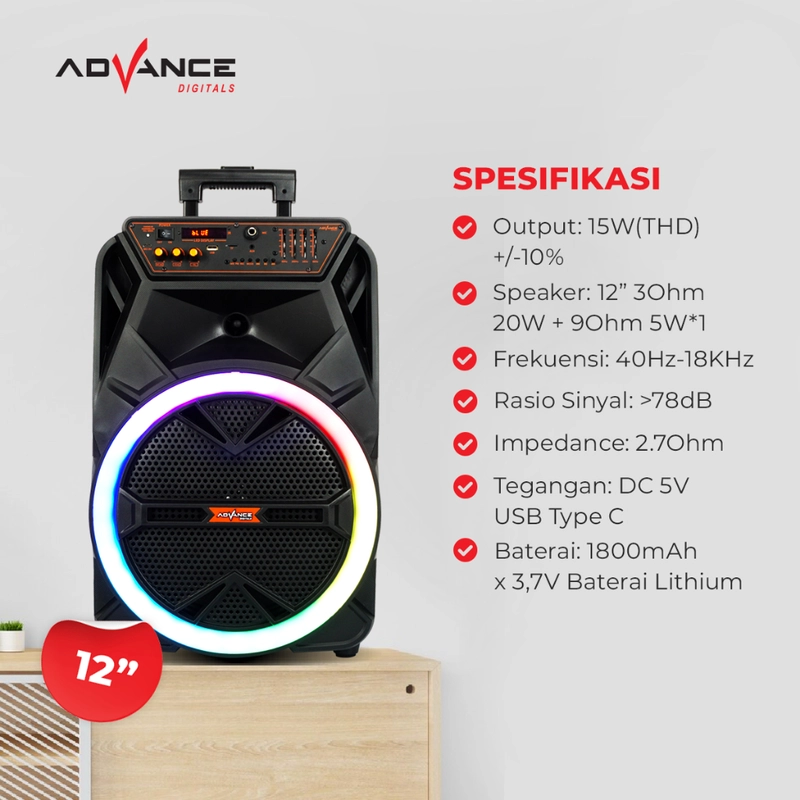 Product image Advance Digitals Indonesia - AdvanceKS-2613 Speaker Bluetooth Portable 12 Inch Free 2 Microphone - Default